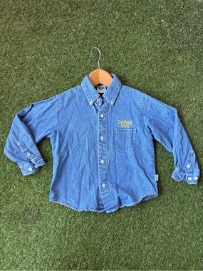 Vintage Rainforest Cafe Kids Denim Long Sleeve Button Down Shirt Light Wash